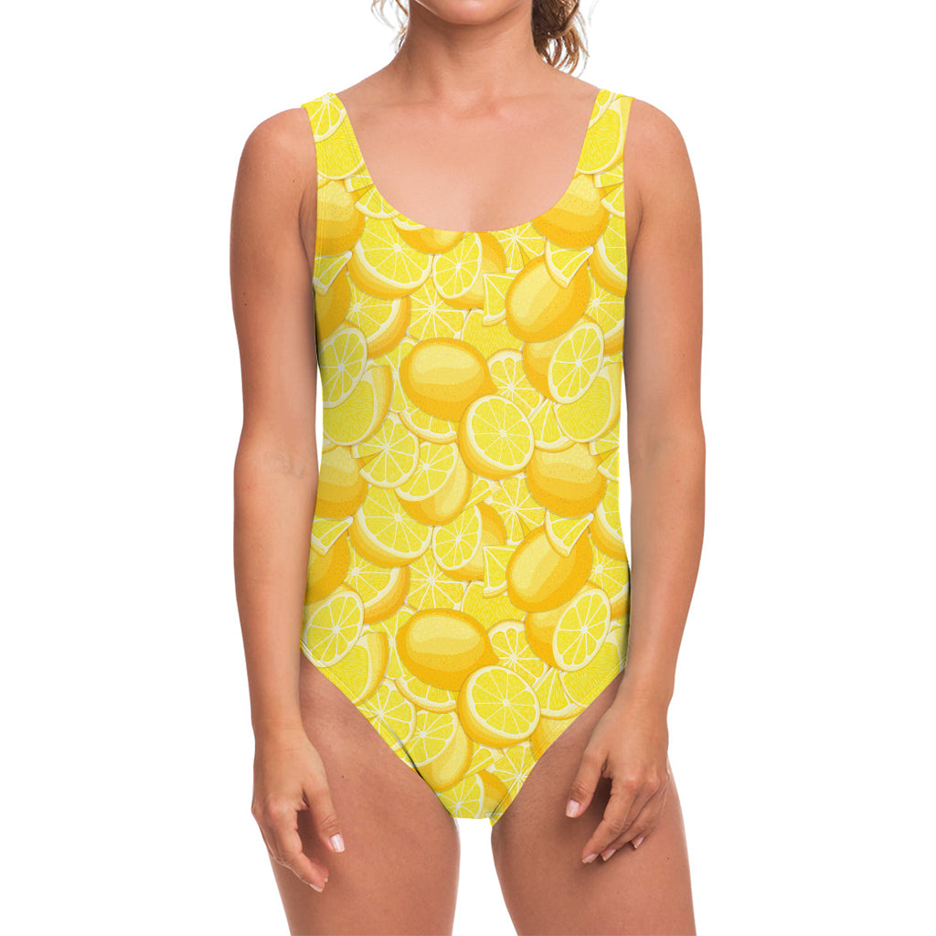 Yellow Lemon Pattern Print One Piece Swimsuit