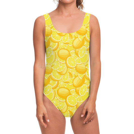 Yellow Lemon Pattern Print One Piece Swimsuit