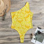 Yellow Lemon Pattern Print One Shoulder Bodysuit