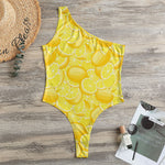 Yellow Lemon Pattern Print One Shoulder Bodysuit