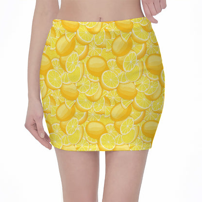 Yellow Lemon Pattern Print Pencil Mini Skirt