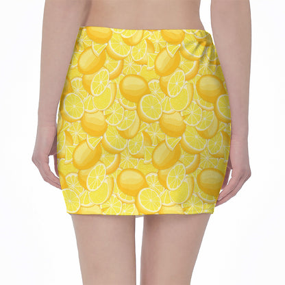 Yellow Lemon Pattern Print Pencil Mini Skirt