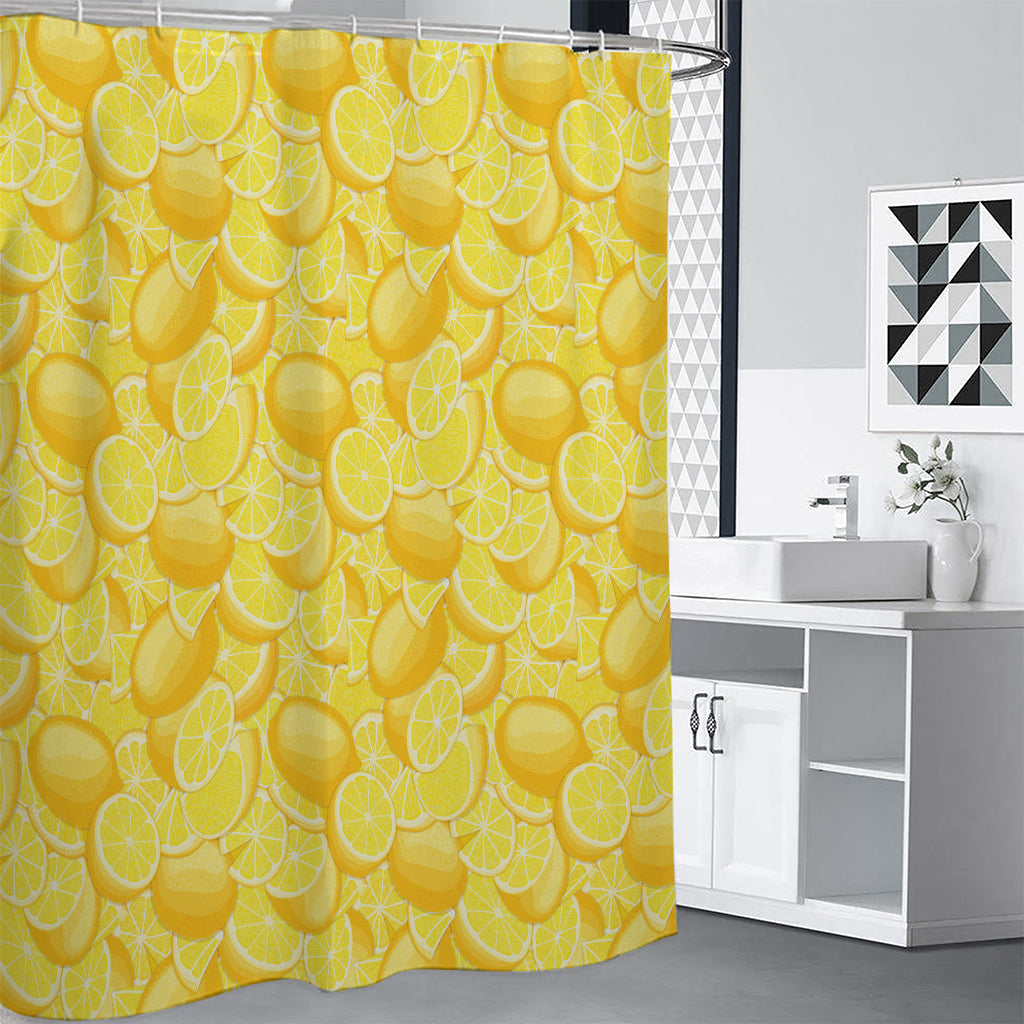 Yellow Lemon Pattern Print Premium Shower Curtain