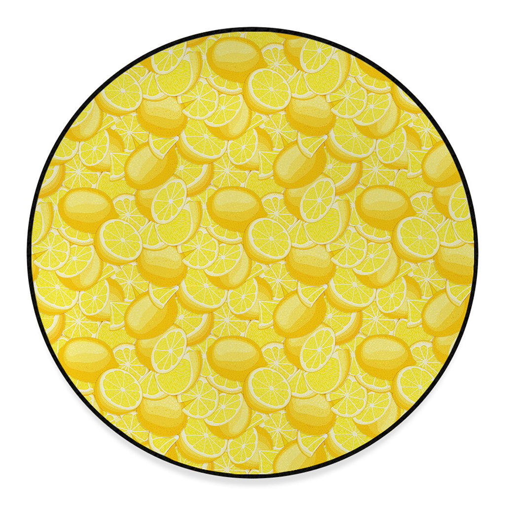 Yellow Lemon Pattern Print Round Floor Mat