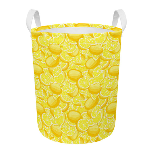 Yellow Lemon Pattern Print Round Laundry Basket