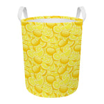 Yellow Lemon Pattern Print Round Laundry Basket