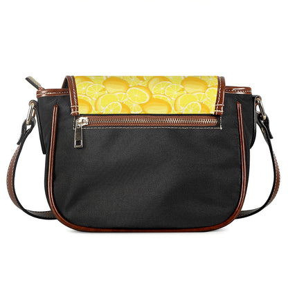 Yellow Lemon Pattern Print Saddle Bag