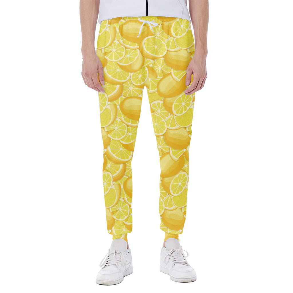 Yellow Lemon Pattern Print Scuba Joggers