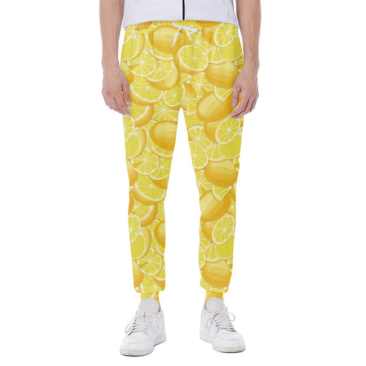 Yellow Lemon Pattern Print Scuba Joggers