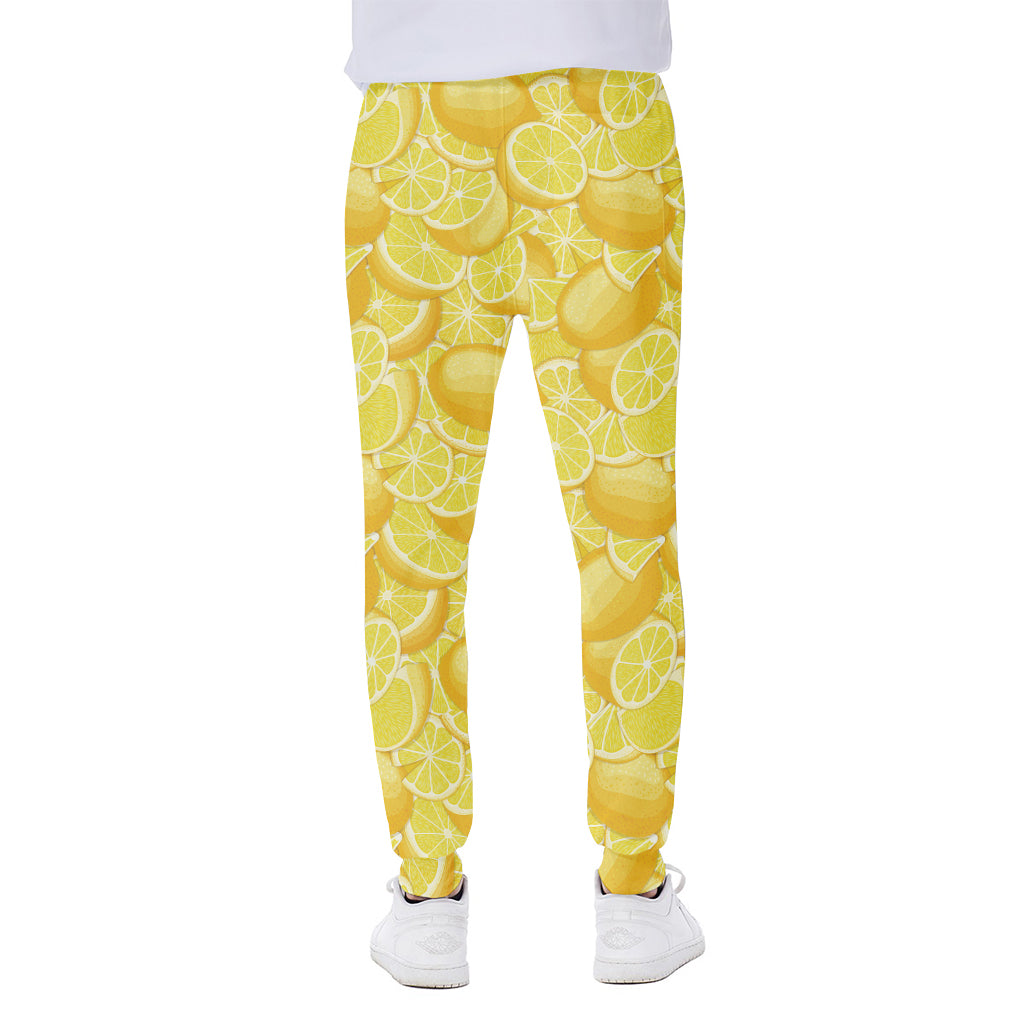 Yellow Lemon Pattern Print Scuba Joggers