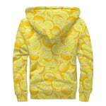 Yellow Lemon Pattern Print Sherpa Lined Zip Up Hoodie