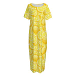 Yellow Lemon Pattern Print Short Sleeve Long Nightdress