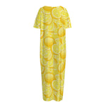 Yellow Lemon Pattern Print Short Sleeve Long Nightdress