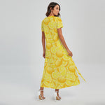 Yellow Lemon Pattern Print Short Sleeve Maxi Dress