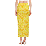 Yellow Lemon Pattern Print Side Slit Maxi Skirt