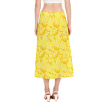Yellow Lemon Pattern Print Side Slit Midi Skirt