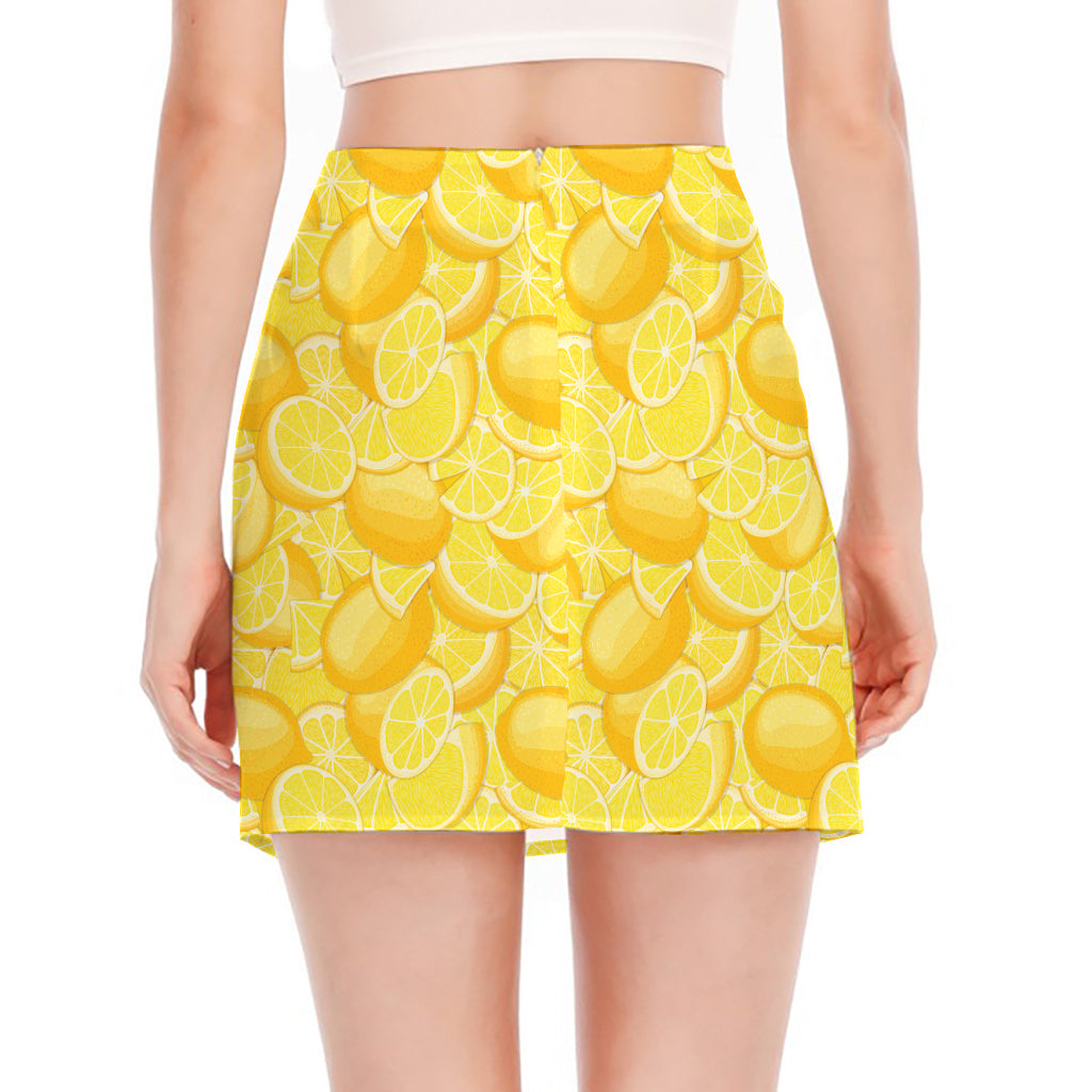 Yellow Lemon Pattern Print Side Slit Mini Skirt