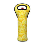 Yellow Lemon Pattern Print Single Neoprene Wine Tote