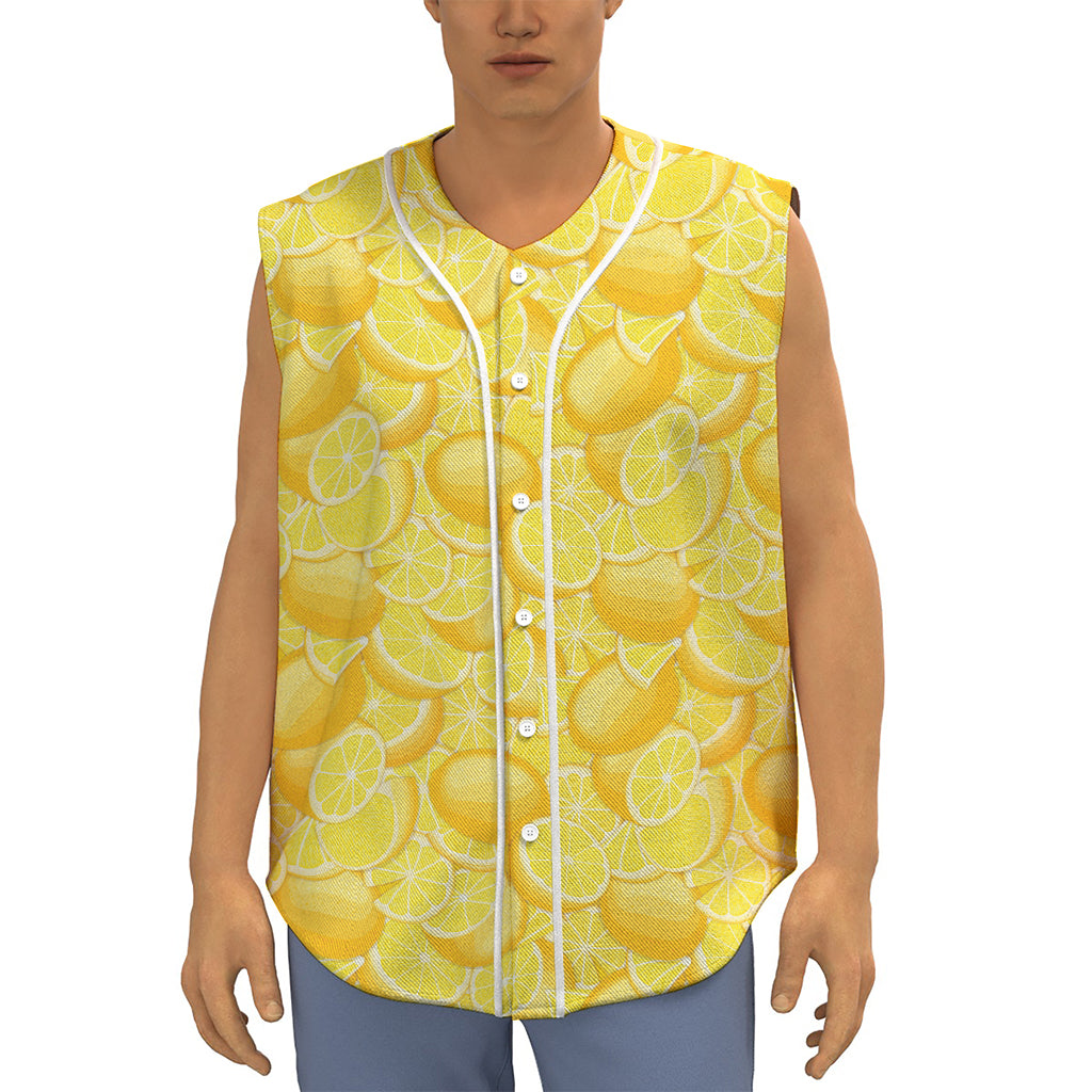 Yellow Lemon Pattern Print Sleeveless Baseball Jersey