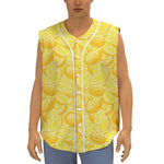 Yellow Lemon Pattern Print Sleeveless Baseball Jersey