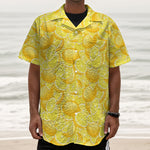Yellow Lemon Pattern Print Textured Short Sleeve Shirt