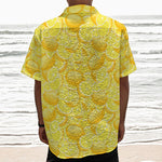 Yellow Lemon Pattern Print Textured Short Sleeve Shirt