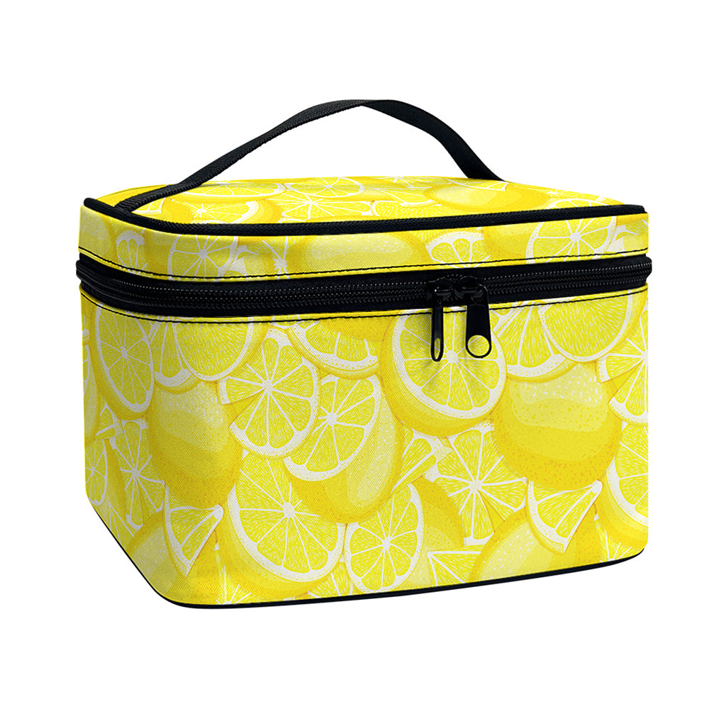 Yellow Lemon Pattern Print Travel Makeup Bag