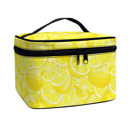 Yellow Lemon Pattern Print Travel Makeup Bag