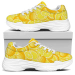 Yellow Lemon Pattern Print White Chunky Shoes