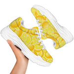Yellow Lemon Pattern Print White Chunky Shoes