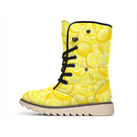 Yellow Lemon Pattern Print Winter Boots