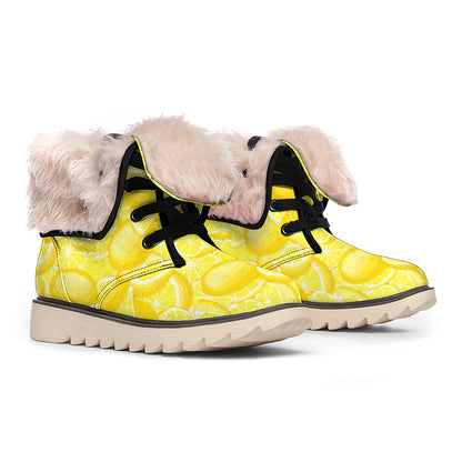 Yellow Lemon Pattern Print Winter Boots