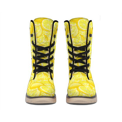 Yellow Lemon Pattern Print Winter Boots