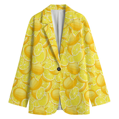 Yellow Lemon Pattern Print Women's Blazer
