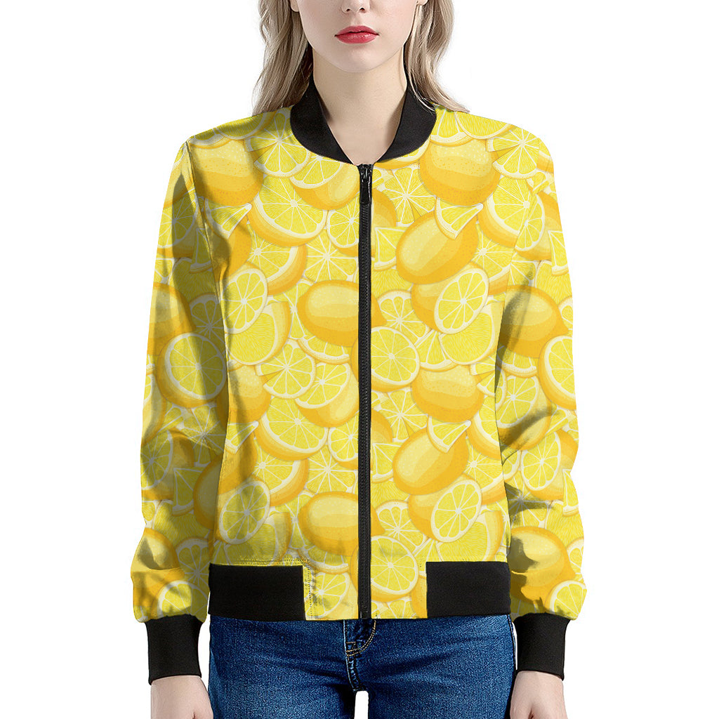 Yellow Lemon Pattern Print Women's Bomber Jacket