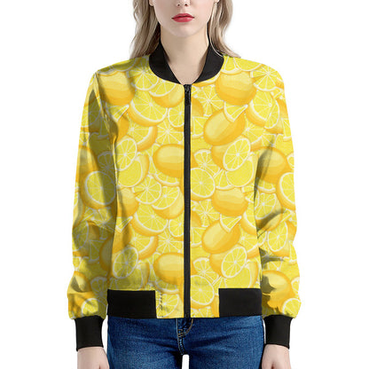 Yellow Lemon Pattern Print Women's Bomber Jacket