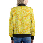 Yellow Lemon Pattern Print Women's Bomber Jacket