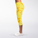 Yellow Lemon Pattern Print Women's Capri Leggings