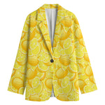 Yellow Lemon Pattern Print Women's Cotton Blazer