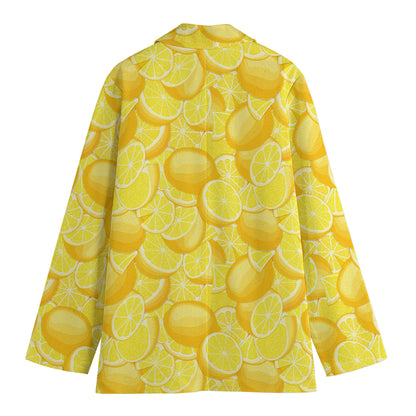 Yellow Lemon Pattern Print Women's Cotton Blazer