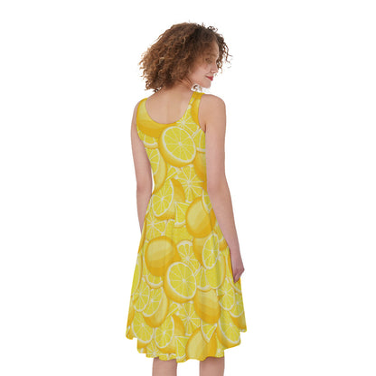 Yellow Lemon Pattern Print Women's Sleeveless Dress
