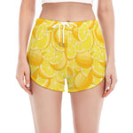 Yellow Lemon Pattern Print Women's Split Running Shorts