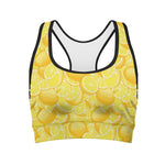Yellow Lemon Pattern Print Women's Sports Bra