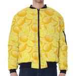 Yellow Lemon Pattern Print Zip Sleeve Bomber Jacket