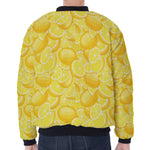 Yellow Lemon Pattern Print Zip Sleeve Bomber Jacket