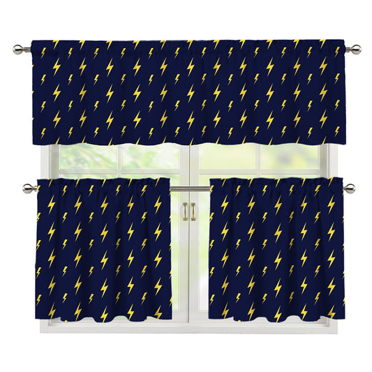 Yellow Lightning Bolts Pattern Print 3 Piece Kitchen Curtains