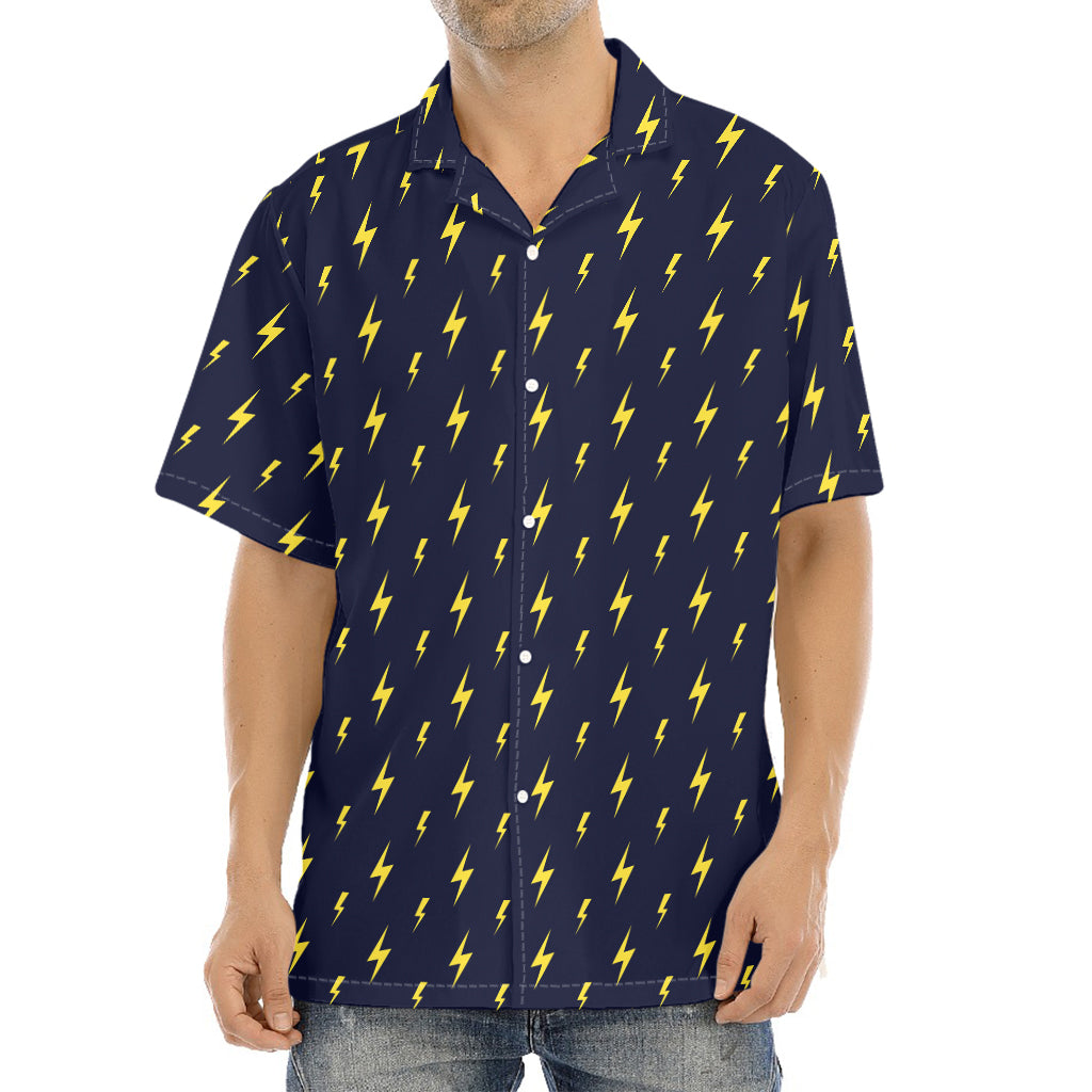 Yellow Lightning Bolts Pattern Print Aloha Shirt