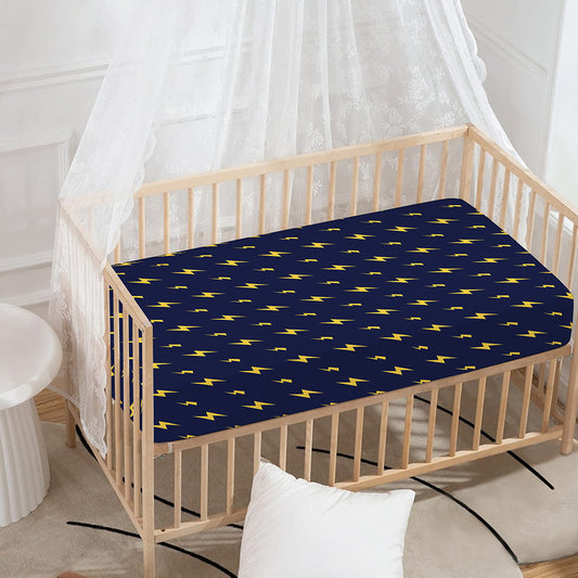 Yellow Lightning Bolts Pattern Print Baby Crib Sheet