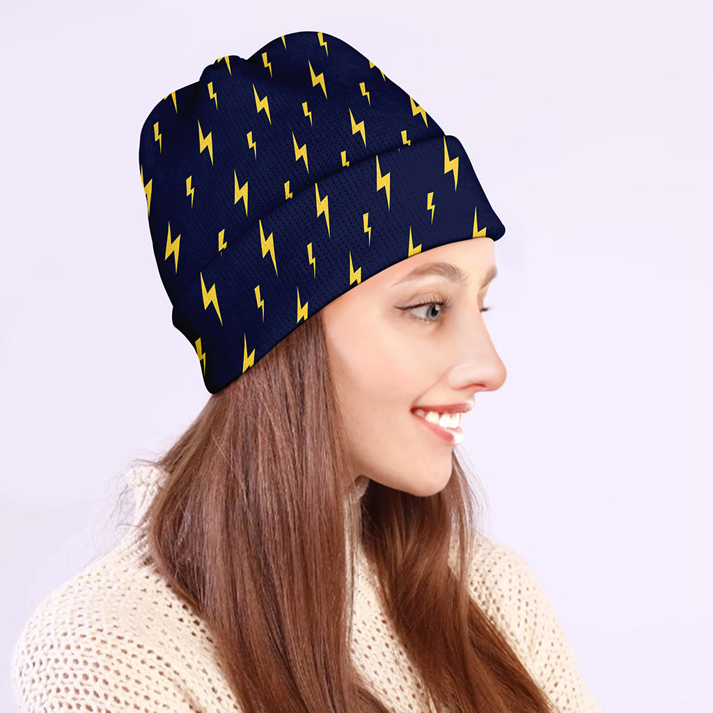 Yellow Lightning Bolts Pattern Print Beanie