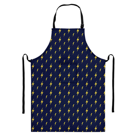 Yellow Lightning Bolts Pattern Print Bib Apron With Pocket